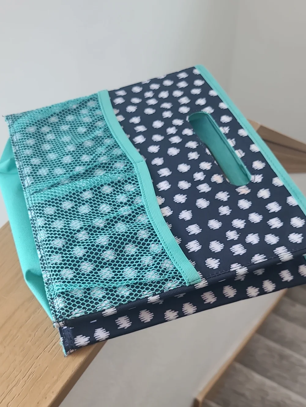 thirty-one Navy and Turquoise Patterned Fabric Storage Bin